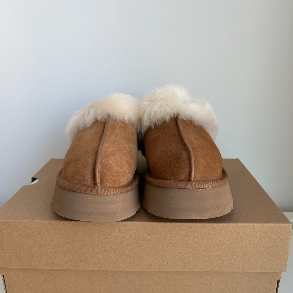 UGG Disquette Suede & Shearling Platform Slippers